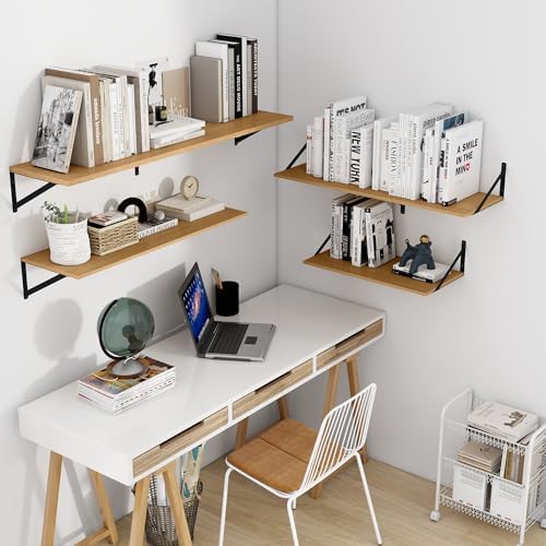 Heimlove 24W x 12D Deep Floating Shelves Set of 2 Oak