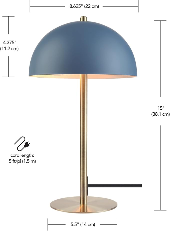 Globe Electric 15" Matte Blue Desk Lamp with Matte Brass Accents