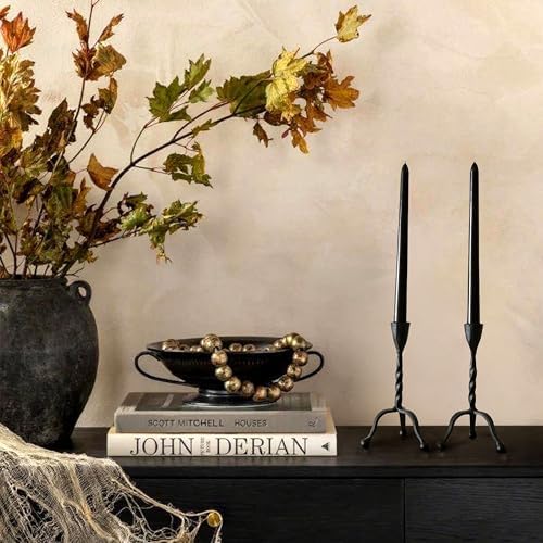 Black Taper Candle Holder Set of 2,Vintage Candle Sticks Holder Decor,Wrought Iron Candle Holder for Table Centerpiece,Halloween,Wedding,Christmas