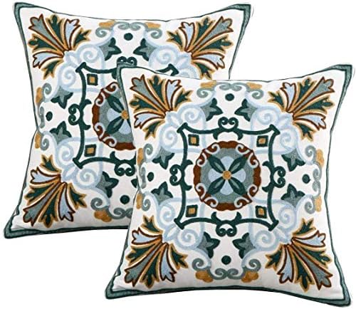 Farmhouse Embroidered Throw Pillow Covers Summer Decorative Pillowcases 18x18 Cushion for Couch Sofa Living Room Patio Car Picnic 2 Pcs