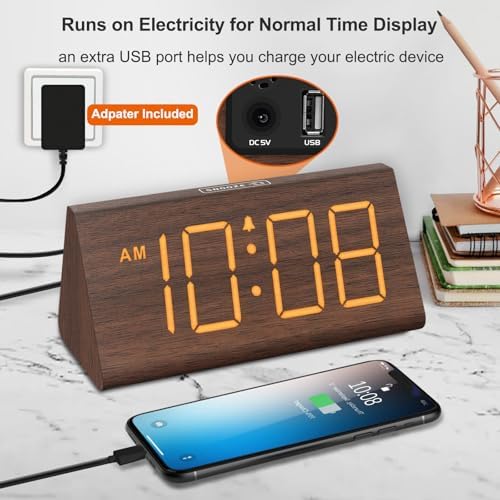 DreamSky Wooden Digital Alarm Clock for Bedrooms Desks with Large Numbers