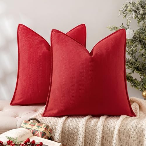 MIULEE Pack of 2 Red Decorative Chenille Pillow Covers 20x20 Inch
