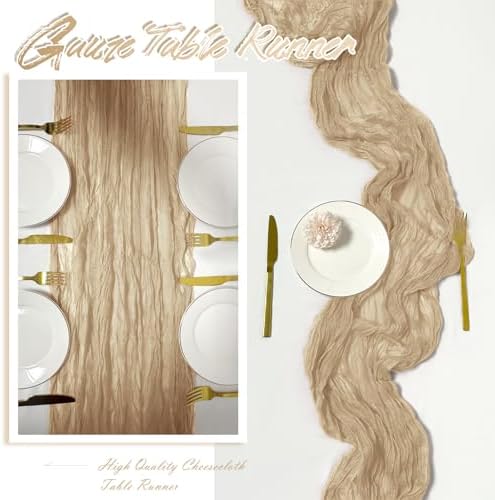 30 Pack Beige Cheesecloth Table Runner 17 x 108 inch Cheese Cloth Table Runners 9ft Beige Table Runner Rustic Romantic Sheer Gauze Runner for Wedding Party Baby Shower Table Decoration