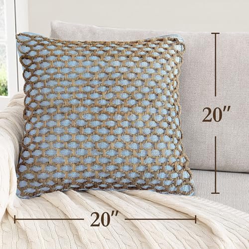 Boho Living Jada Decorative Throw, (2) 20" x 20" Pillow Covers, Light Blue 2 Count