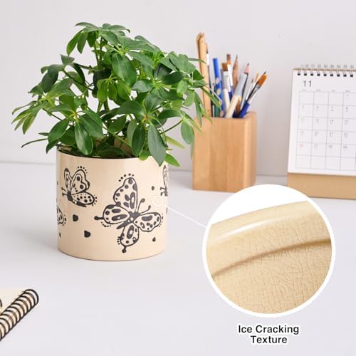 STHIE 5 Inch Ceramic Plant Pots for Indoor Plant with Drainage, Butterfly