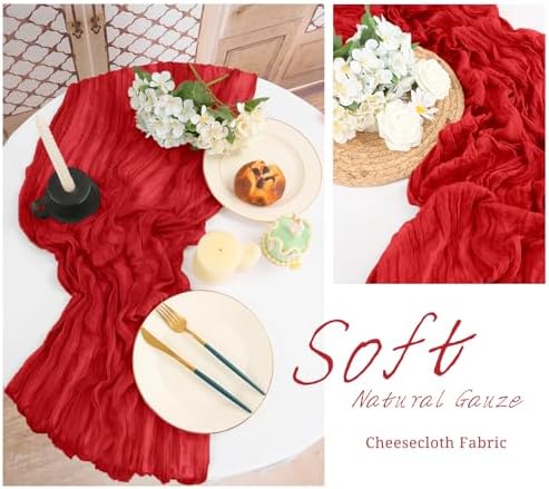 10 Pack Red Cheesecloth Table Runner Long,21.5 x 120 Inch