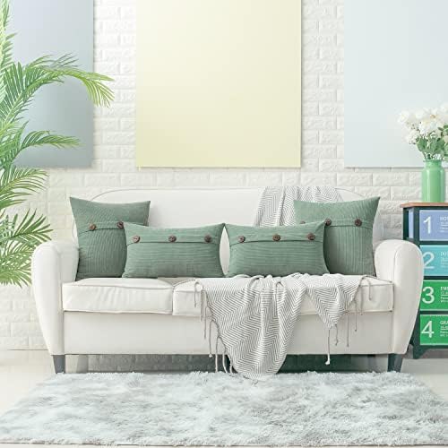HWY 50 Sage Green Chenille Throw Pillow Covers 20x20 Inch Buttons Pack of 2