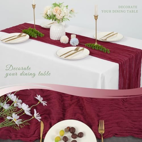 10 Pack Cheesecloth Table Runner 17 x 108 Inch, Burgundy