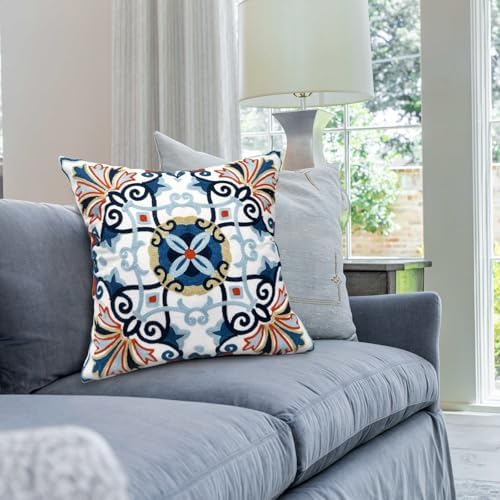 Alysheer Boho Embroidered Throw Pillow Cover 18x18 Set of 2, Orange Floral