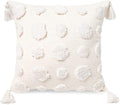 PLWORLD Boho White Pillow Cover 18x18, Tufted Cream Chenille Case with Pom Poms & Tassels, 1PC Cover Only, No Insert