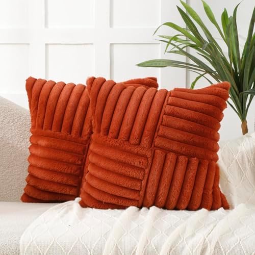 All Smiles Burnt Orange Terracotta Rust Throw Pillow Covers 18x18 Set of 2