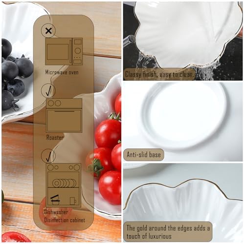 VanEnjoy 6 inch Ceramic Decorative Dish with Golden Rim - Porcelain Serving Bowl for Office, Wedding, Party, Home - Snack, Fruit, Candy