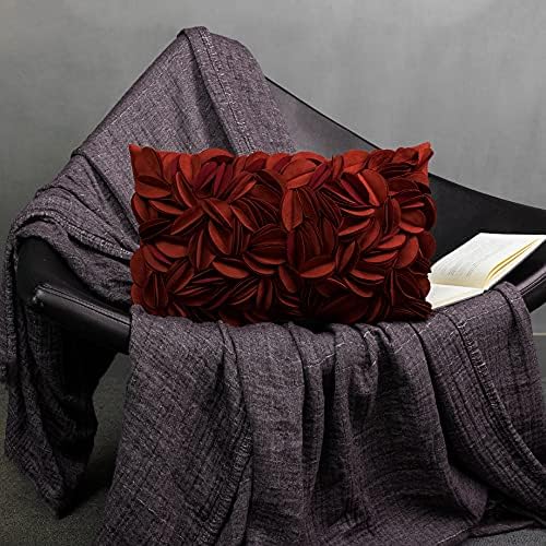 KINGROSE Handmade 3D Flower Throw Pillow Cover, Rust Red, 12x20 Inches