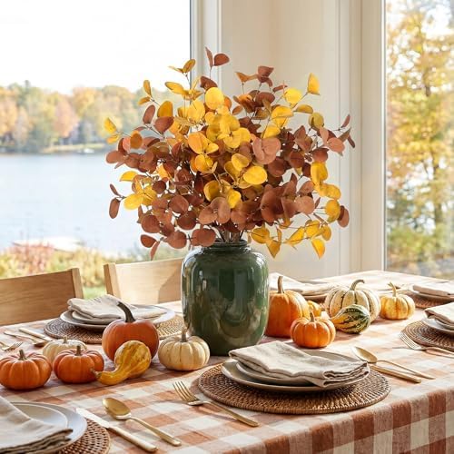 ZIFTY 12Pcs Fall Decor Eucalyptus Stems Picks 26.7" for Home Decorations