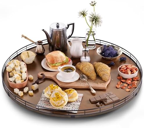 AMH 24-Inch Extra Large Farmhouse Oak Lazy Susan Organizer, Walnut Finish
