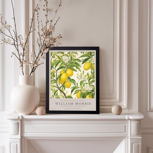 Poster Master Lemon Tree Print - William Morris Poster - Botanical Art - Floral Exhibition Wall Design - Fruit & Lemon Artwork - Aesthetic Office, Living Room or Kitchen Wall Decor - 8x10 Black Framed