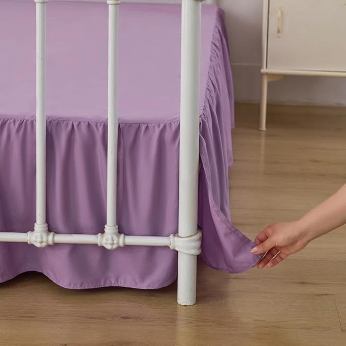Bed Skirt Full Size Ruffled Bed Skirts with Split Corners | Light Purple 18 Inch Drop Dust Ruffle Bed Skirt with Platform, 18" Full, Light Purple