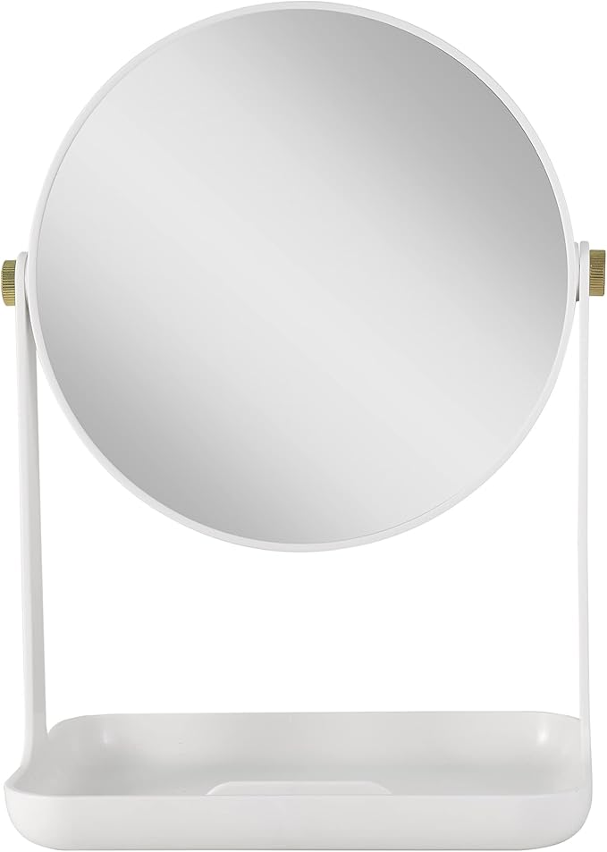 Zadro 7" Round Makeup Organizer with Mirror, 5X/1X Magnifying Mirror, Phone Holder & Accessory Tray, 360-Degree Swivel, Made in USA