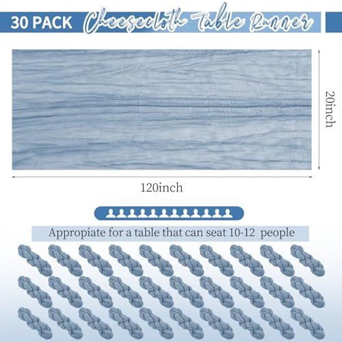30 Pack Dusty Blue Table Runner 10Ft Cheesecloth Table Runner Boho Gauze Cheese Cloth Table Runners Romantic Long Sheer Fabric Table Runners for Wedding Party Bridal Shower