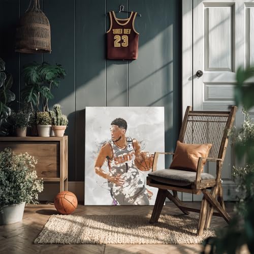Devin Booker Basketball Canvas Wall Art, Sports Player Poster, 8x10 Inch | Abstract splash ink athletic artwork, motivational sports wall decor for teen boys room, bedroom, living room, gym or office