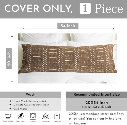 BlissBlush Decorativew Boho Body Pillow Cover 20x54, Brown Soft Oversized Long Lumbar Pillow, Boho Textured Oversize Body Pillow, Cover ONLY