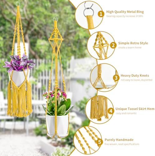 SFENNGPET Macrame Plant Hangers, 6Pack Hanging Planters for Indoor Plants