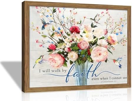 Bible Verses Wall Decor Scripture Wall Art Wood Framed 16x24 Inch | Floral spiritual Paintings, Inspirational Religious Canvas Prints, Christian Faith Based Gifts for Home, Office