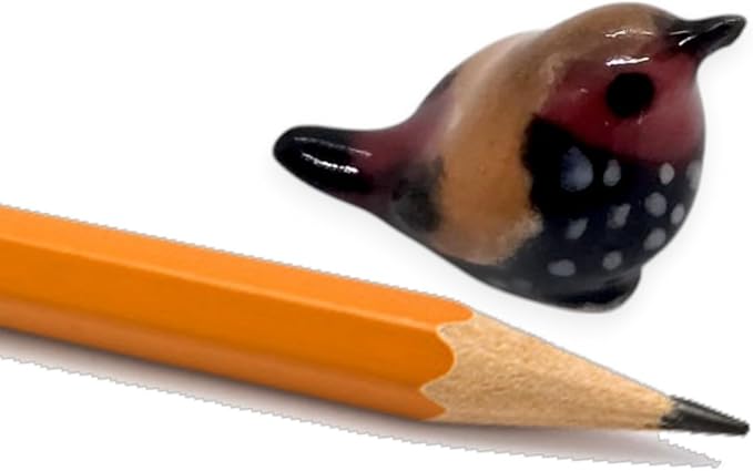 WitnyStore Tiny ½ Inch Red Avadavat Strawberry Finch Bird Figurine - Miniature Hand Made Painted Ceramic Birds Aves Colorful Porcelain Feathered Animals Cute Decorative Collectible Figures Décor Gifts