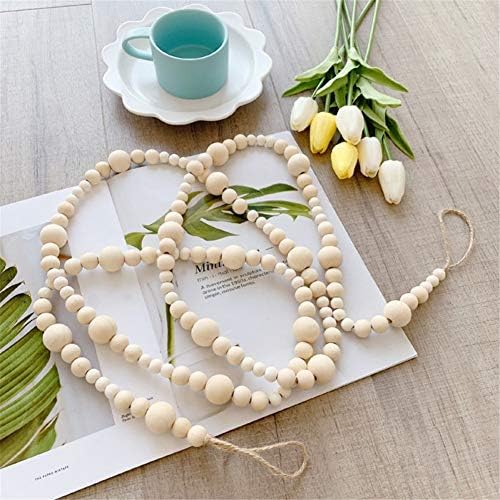 Anntool Wood Bead Garland 7.2 Feet, Farmhouse Garland Rustic Beads, Boho Beaded Garland Wall Hanging, Wooden Garland Beads Christmas Tree, Country Holiday Prayer Beads for Tiered Tray, Home Decor (2)