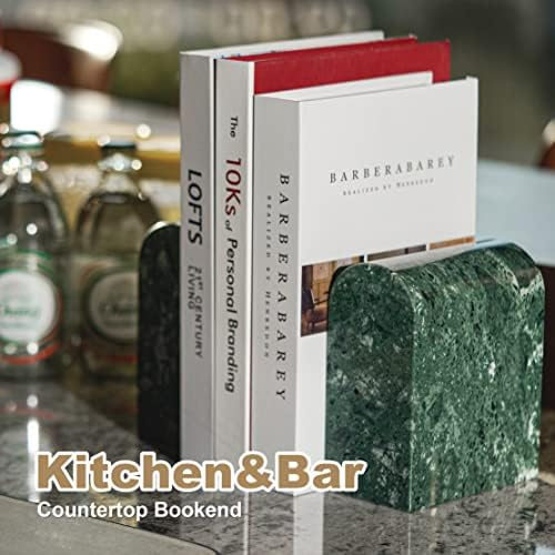 Koville Indian Natural Marble Bookends for Shelves, 13LBS Non-Slip Book Ends, Heavy Duty Marble Book Holders Organizer, Bookshelf Apartment Decor for Movies/CD/Video Games(Indian Green)