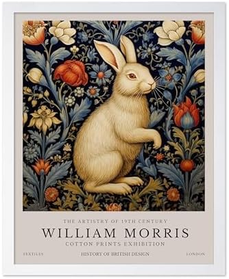 Poster Master William Morris Poster - White Rabbit Print - Flower Art - Animal Artwork - Floral Design - Bunny Illustration - Great Office or Bedroom Decor - 16x20 White Framed