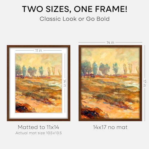 Homeforia 14x17 Brown Oak Picture Frame, High-End Wood, 11x14 Mat, Glass