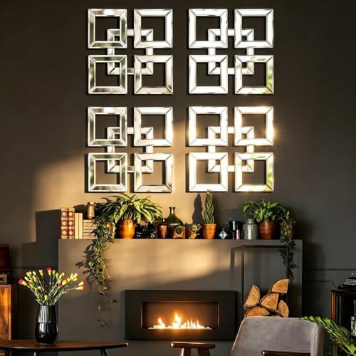QMDECOR Square Mirrored Wall Decor Decorative Mirror 12x12 inches Modern Fashion DIY Silver Wall-Mounted Mirrors