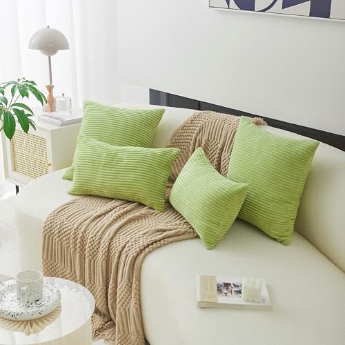 Home Brilliant Summer Pillow Covers 24x24 Set of 2 Soft Plush Corduroy Euro Sham Square Pillow Covers for Bedroom Couch Decor, 24 x 24 inch, Apple Green