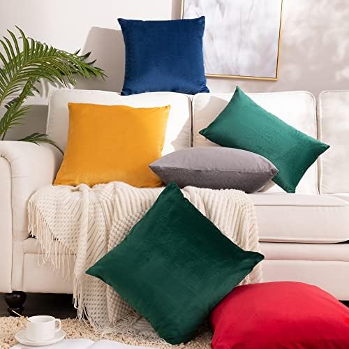Stellhome Soft Decorative Velvet Cushion Covers Square Throw Pillow Covers for Bed Couch Sofa Bench, 20 x 20 inch (50 cm), Dark Green, Pack of 2 Solid Throw Pillow Case