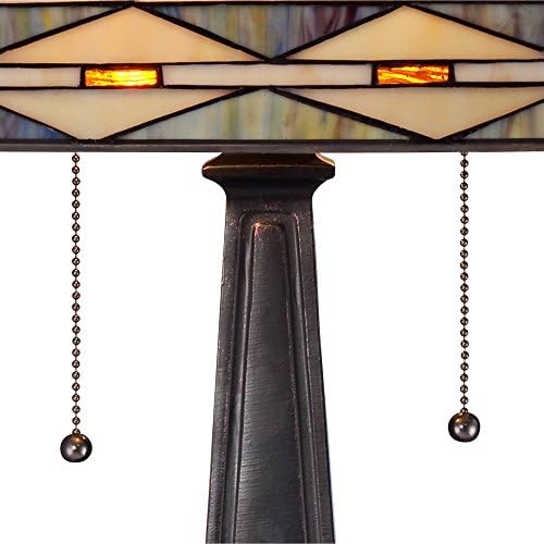 21 1/2" High Table Lamp Bronze Brown Stained Glass Antique Art Deco