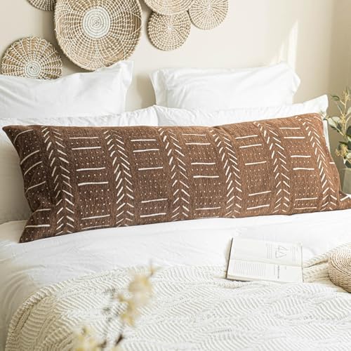 BlissBlush Decorativew Boho Body Pillow Cover 20x54, Brown Soft Oversized Long Lumbar Pillow, Boho Textured Oversize Body Pillow, Cover ONLY