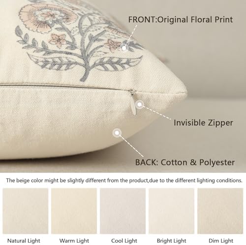 YCOLL Vintage Floral Print Pillow Covers 22x22 Set of 2 Patterned Accent Decorative Cushion Covers Modern Farmhouse Throw Pillow Covers for Sofa Couch Chair Bed Living Room Home Decor, Blush Pink