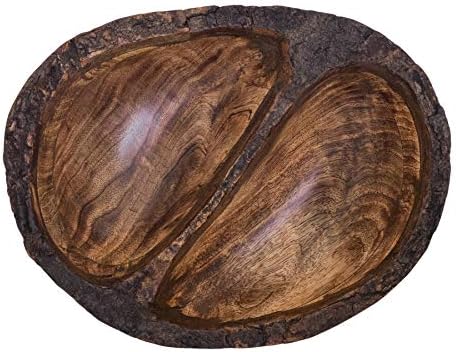 Natural Wooden Tray, Serving Bowl for Salad, Veggies and Fruits, Large Deep Tray for Family, Party (Bark Edge Wavy Divided Bowl)