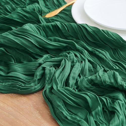 Asee'm Emerald Green Cheesecloth Table Runner Christmas 10FT Fall Rustic