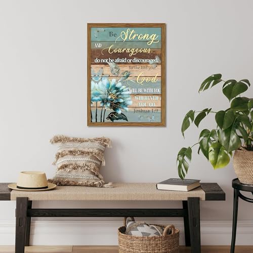 Bible Verse Canvas Wall Art Joshua Scripture Pictures Wood Framed 12x16 In | Christian Wall Decor, Rustic Lotus Flower Canvas Prints, Inspirational Religious Gifts for Home or Office