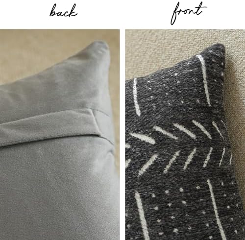 BlissBlush Long Lumbar Pillow Cover 14x36 for Bed, Soft Woven Chenille Textured Decorative Pillow Cover for Bedroom Couch Sofa, Farmhouse Boho Accent Cushion Cover, Charcoal Gray