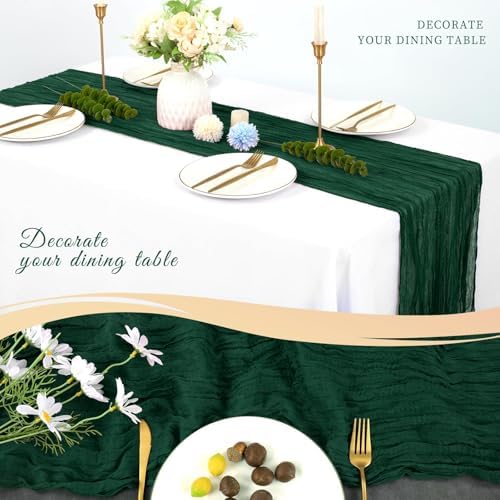 10 Pack Cheesecloth Table Runner 17 x 108 Inch, Emerald Green