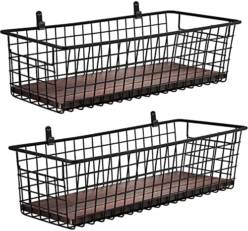 SheeChung [Extra Large Wall Storage Basket, Metal Hanging Basket, Black