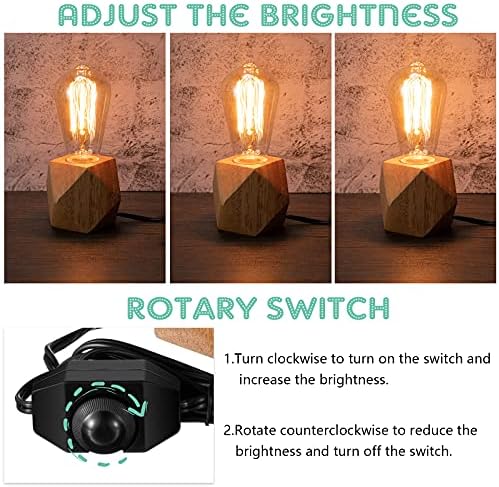 Riakrum 2 Pieces Industrial Wooden Lamp Base E26/ E27 Vintage Desk Lamp with Switch Plug Wood Small Lamp Base Polygon Industrial Night Light Boho Decor for Living Room Bedroom (No Bulb)