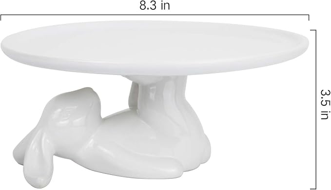 Pedestal Cake Stand, White Ceramic Bunny Plate for Easter,Fits 6-8 In Cakes | Cute Rabbit Dessert Stand Plate for Easter Eggs, Cupcakes, Cookies Fruit, Bunny Decor for Easter Parties and Festivals 8.3 In
