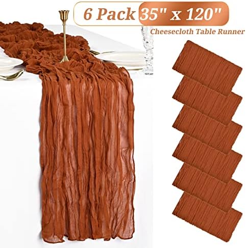 6 Pack Terracotta Cheesecloth Table Runner, Extra Wide 35x120 Inch