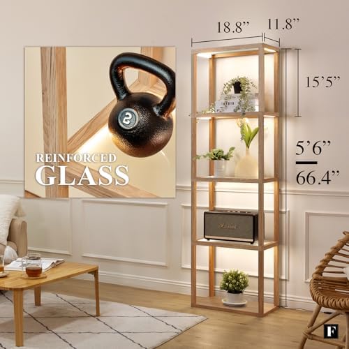 FENLO Fantasy Plus 66" Luxury Glass Display Shelf, Rustic Wood