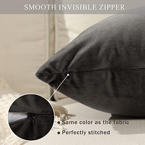 Stellhome Pack of 2 Velvet Pillow Covers Square Decorative Cushion Covers for Bed Couch Sofa Bench, 20 x 20 inch (50 x 50 cm), Dark Grey