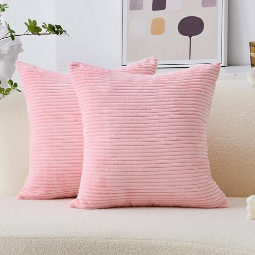 Home Brilliant 26x26 Pillow Covers for Couch Bed Decor Pink Soft Velvet Euro Pillow Shams for Sofa Partie, 26 inches, 66 cm, Set of 2, Pink